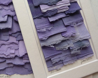 Abstract Paper Collage Created From Handpainted Paper in Tonal Shades of Purple