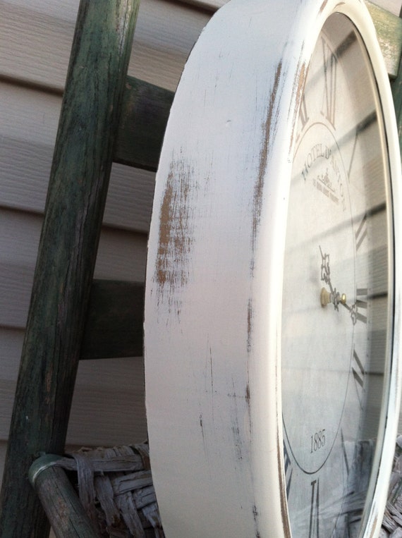 Oval Pocket Watch Wall Clock Cottage White Metal Hanging