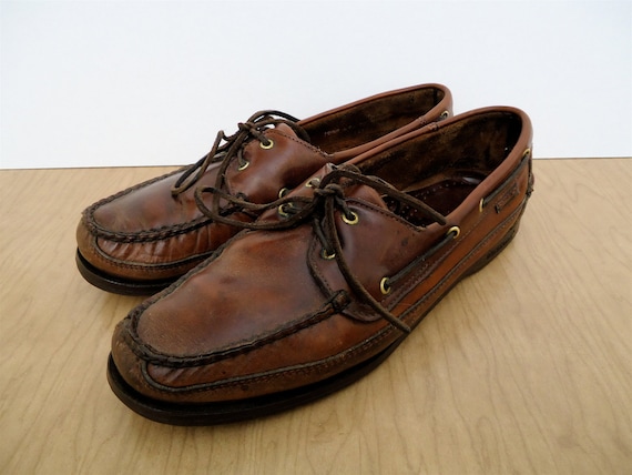 Sebago Boat Shoes / preppy brown leather moccasins / vintage