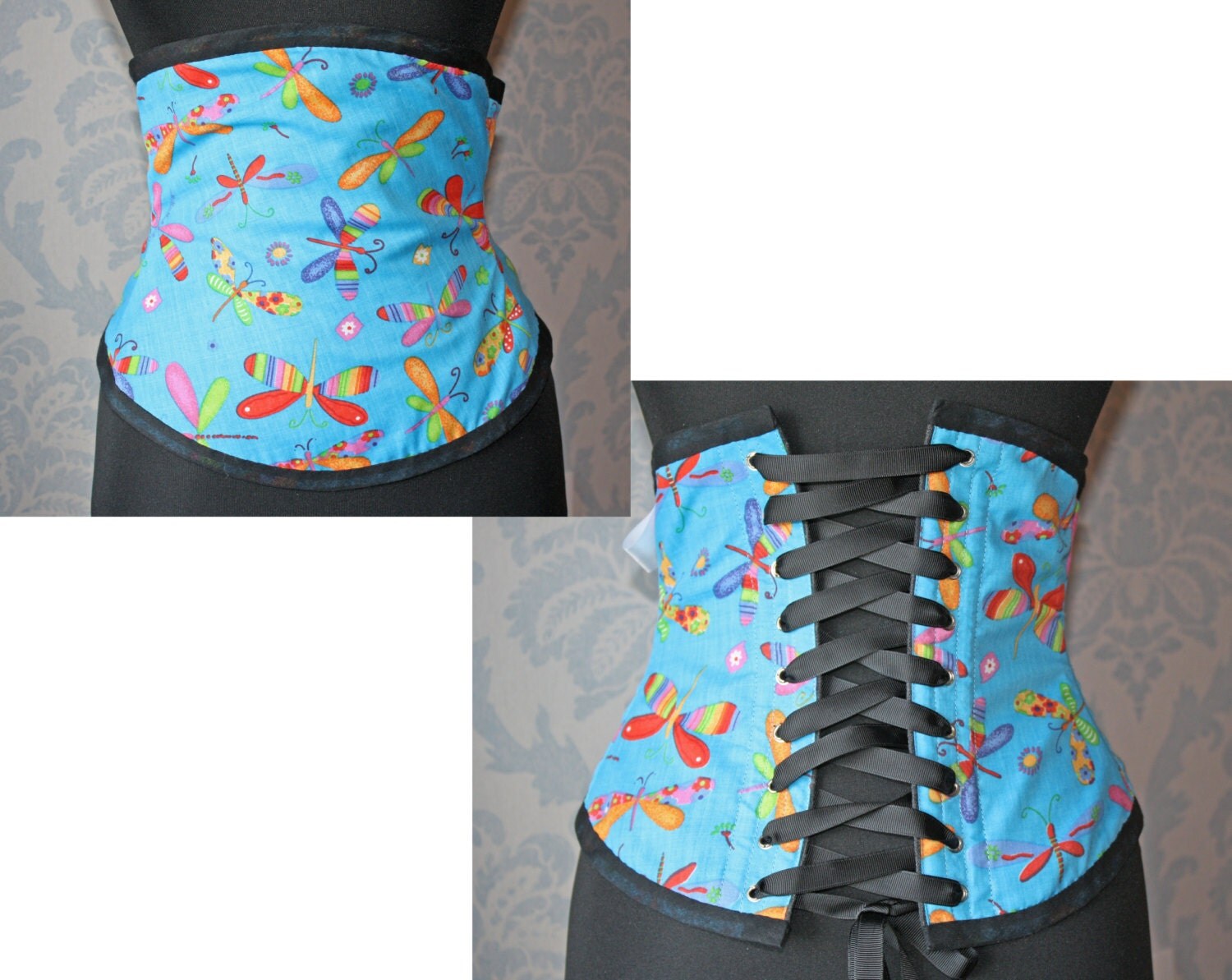 Upcycled Black Denim Jeans Waist Cincher / Waspie Style Boned