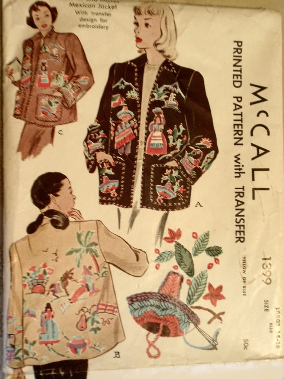 McCall 1399 Mexican Jacket Pattern 1948