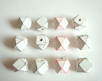 Geometric White Wood Beads 20mm Big Hole, Geometric Jewelry