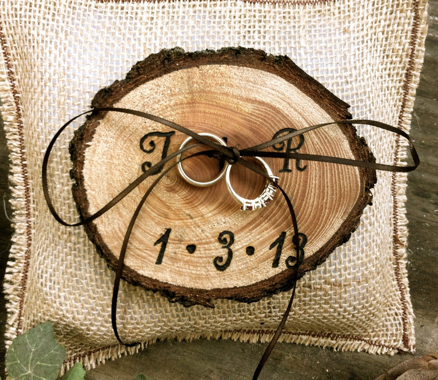 Rustic Wedding Ring Bearer Pillow Holder Forest Country Fall