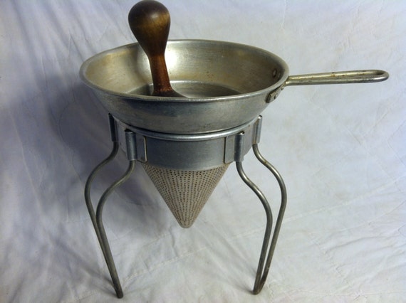 Antique Berry Juicer with Colander and Wooden Pestle