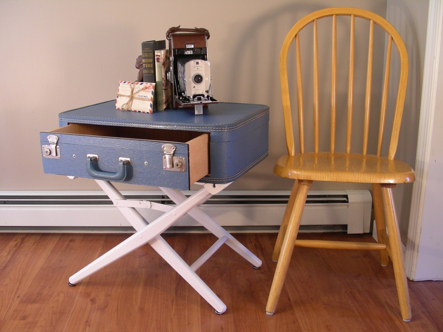 Suitcase Table with Drawer Vintage Side Table End Table