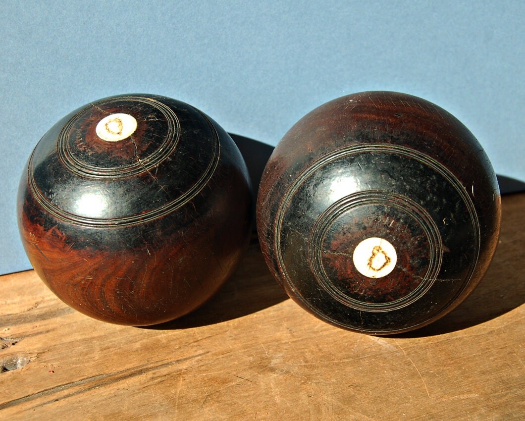 Pair of wooden Lawn Green bowling balls by nancyplage on Etsy