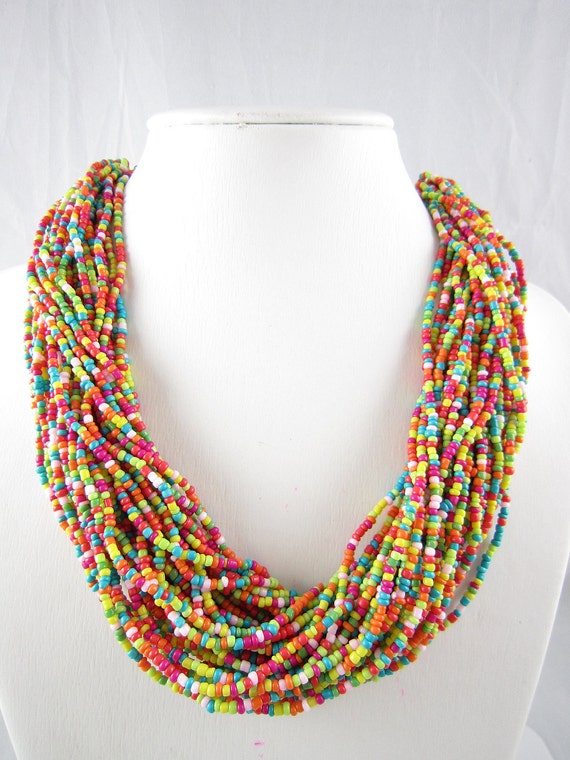 Colorful Necklace Statement Jewelry Necklace Beaded by roseplace