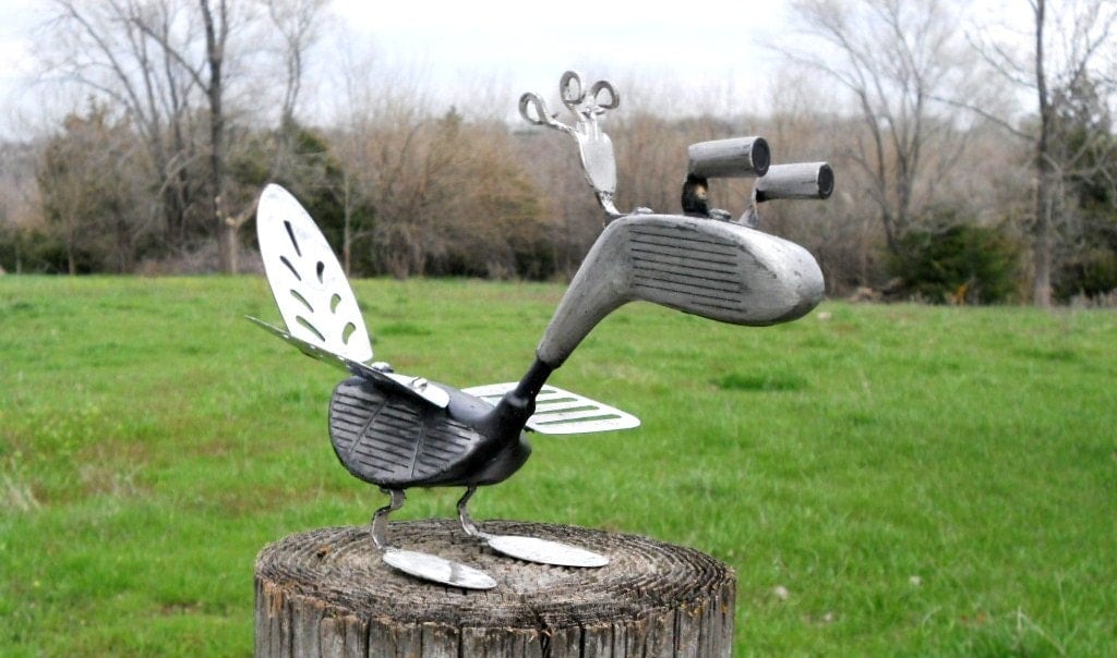 Golf Club Bird Metal Sculpture Yard Art Garden Art Found