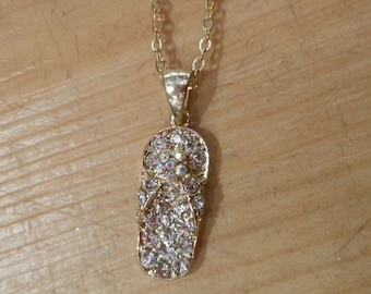 Flip Flop Necklace - Rhinestone Gold Flip Flop Necklace