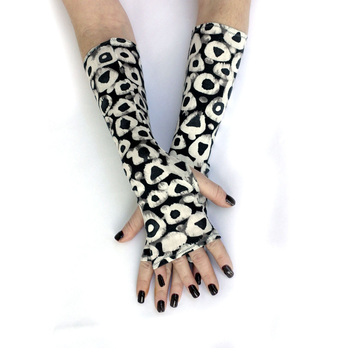 Black and White Rings fingerless gloves, arm warmers, mittens - Steampunk Noir Gothic Yoga Lolita Goth Bohemian Gears Victorian steampunk buy now online
