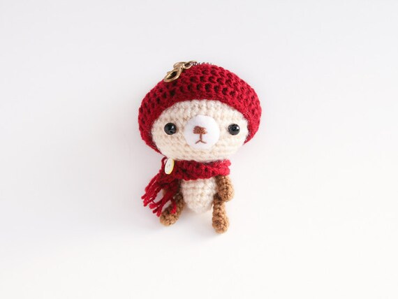 Keychain Amigurumi Winter Bear Red Hat by Meemanan on Etsy