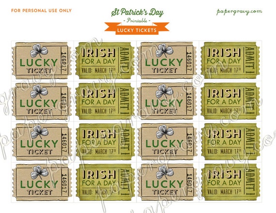 Printable St Patricks Day Lucky Raffle Tickets by papergravystore