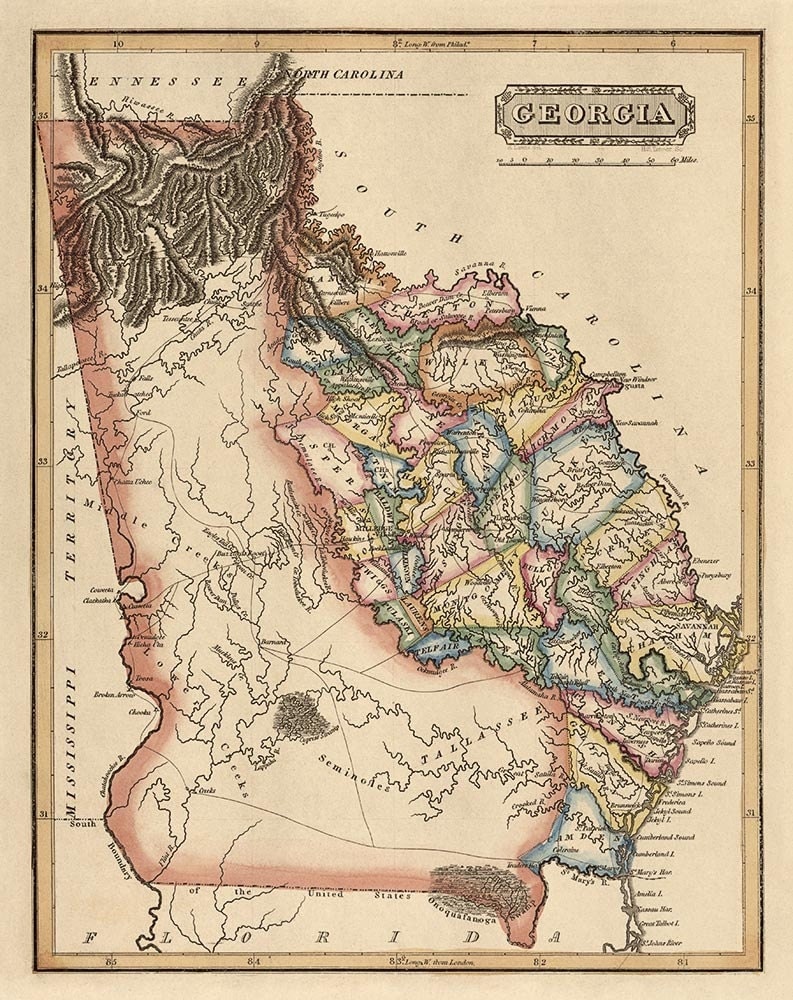 Old Georgia Map Art Print 1817 Antique Map Archival 2931