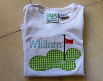 Claire & Charlie Boys Navy Blue Striped Shirt - Golf Applique main image 1
