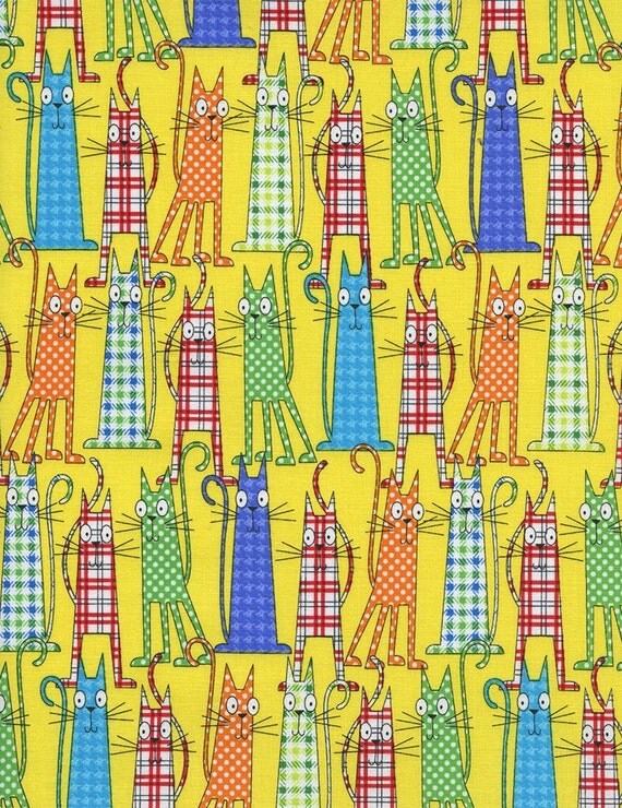 Timeless Treasures "Novelties" Funky Cats in Plaid 1 Yard Cut