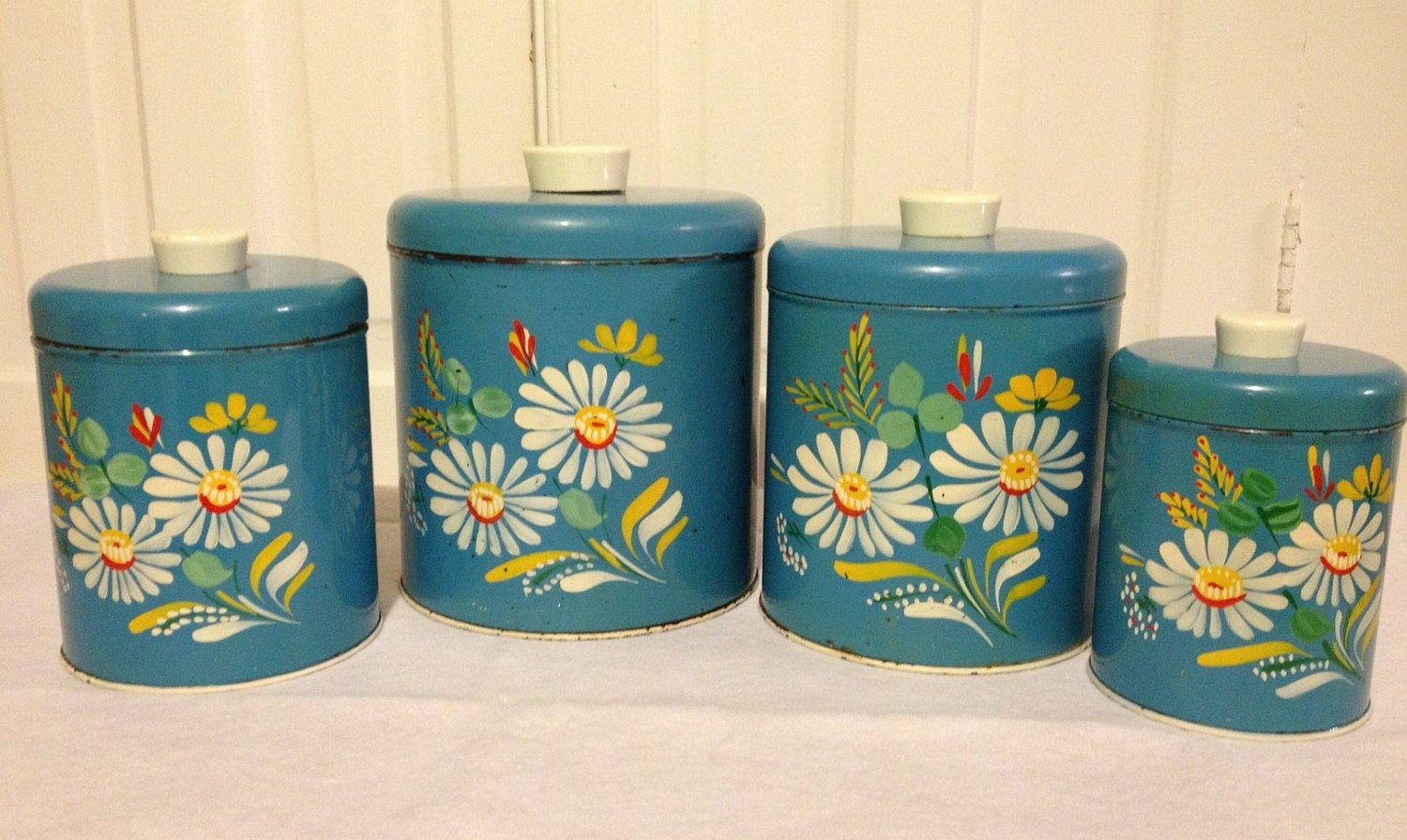 Vintage Metal Ransburg Canisters Blue Kitchen by BaublesAndKitsch