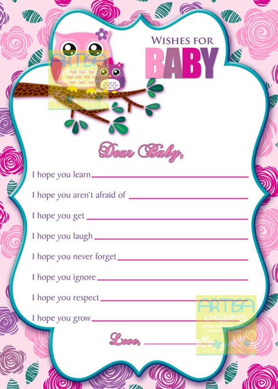 Pink Owl Wishes for baby card Owl Baby Girl by artisacreations