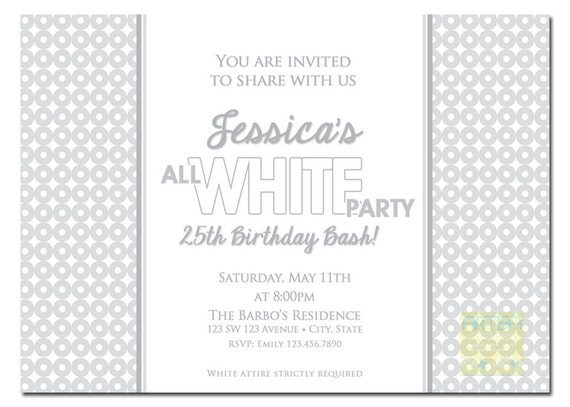 All White Birthday Party Invitation Wording 7