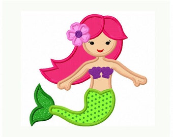Instant Download Cute Mermaid Applique Machine Embroidery Design NO:1305