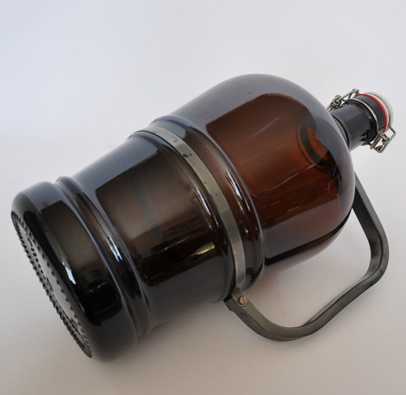 XXL Vintage German Beer Growler. Metal Handle Ceramic Lid.