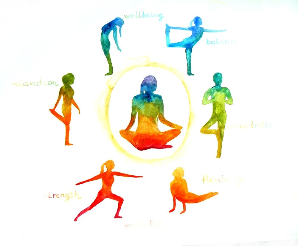Yoga positions Yoga art original watercolor painting with