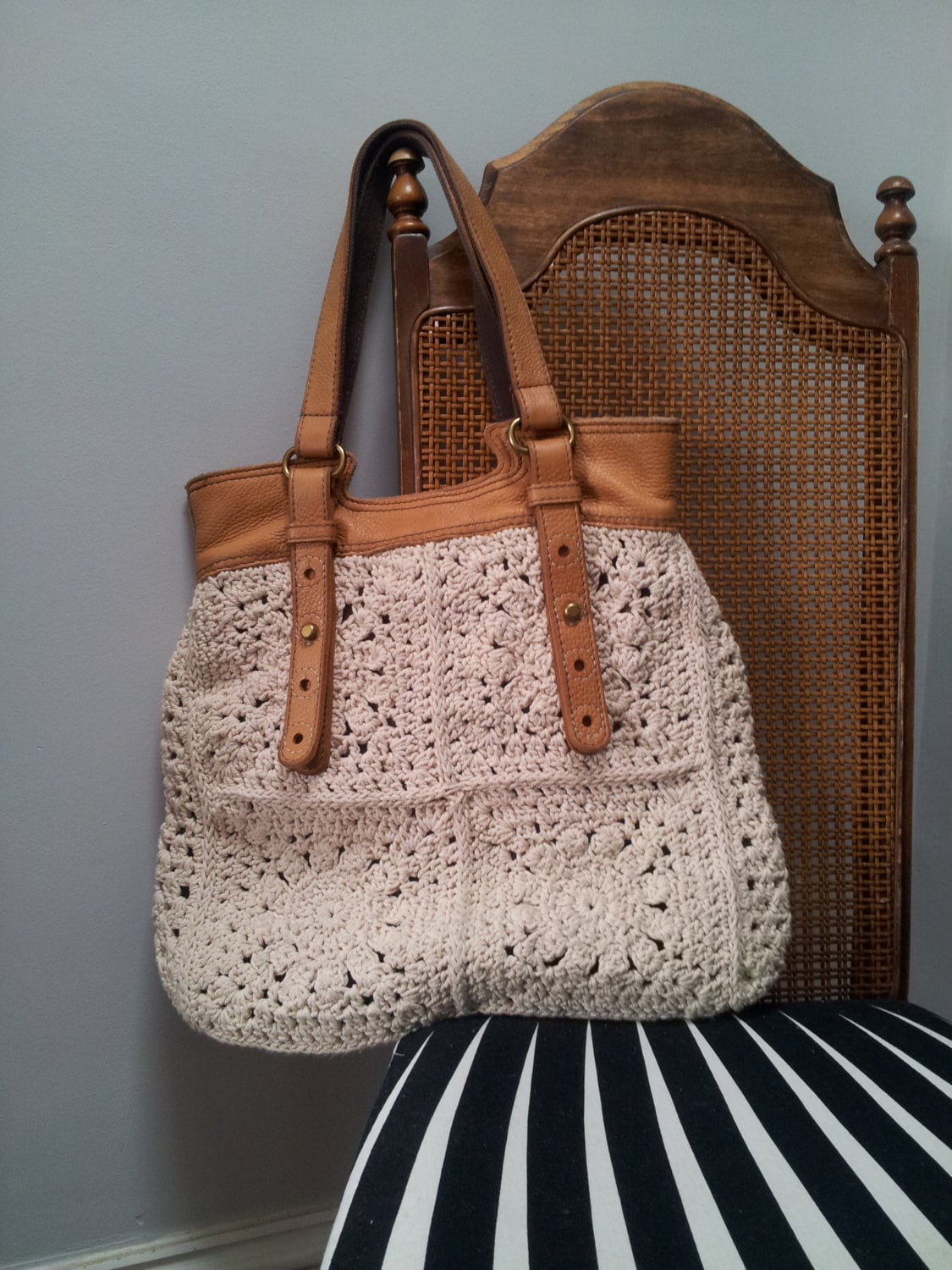 Leather and Crochet Bag