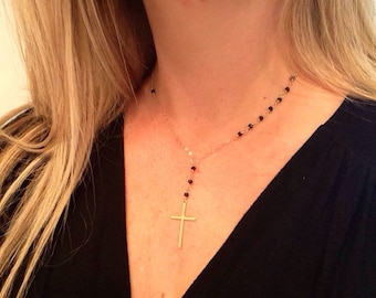 Rosary Necklace | Black and Gold Rosary Necklace | Gold Rosary | Religious | Cross