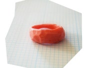 Softly Faceted Hand-Carved Resin Ring in Strawberry Pink