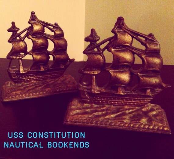 Vintage Cast Iron USS Constitution Bookends