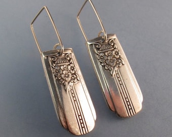 SPOON EARRINGS - SPOON jewelry-sterling silver spoon earrings - silverware earrings - dangle earring. vintage earring No.0041