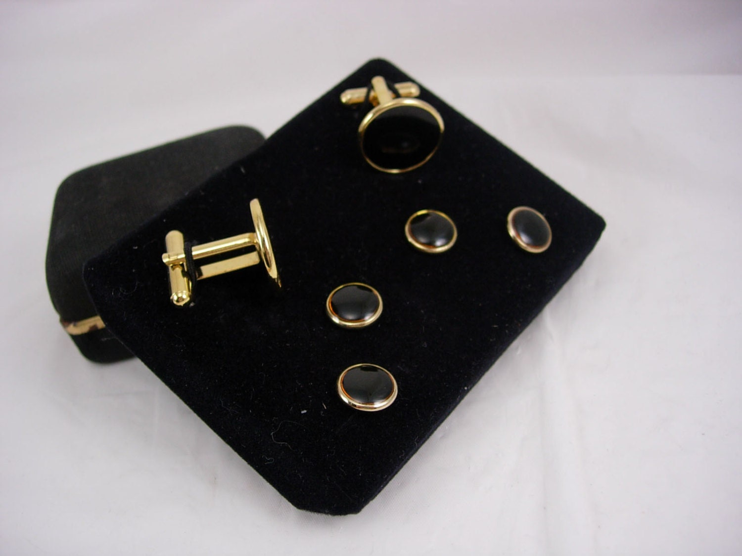 Vintage tuxedo cufflink set with button studs in original box