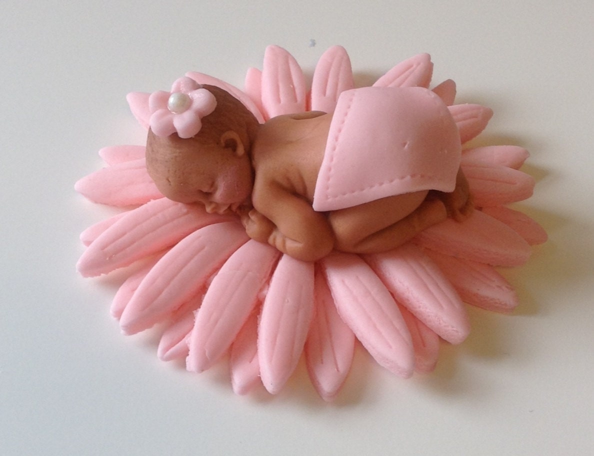 BABY SHOWER CAKE Topper Fondant Pink Daisy Baby Girl Flower