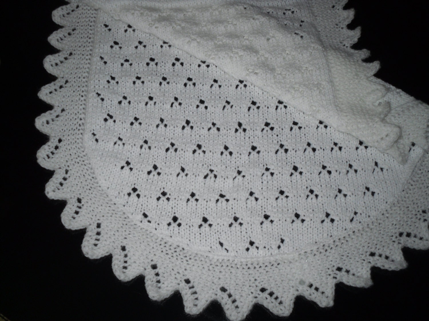 Knitted baby blanket car seat/ moses basket size lace