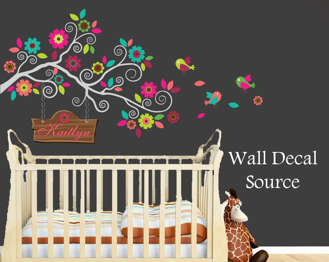 Nursery Wall Decal Colorful Branch Decal Monogram Wall