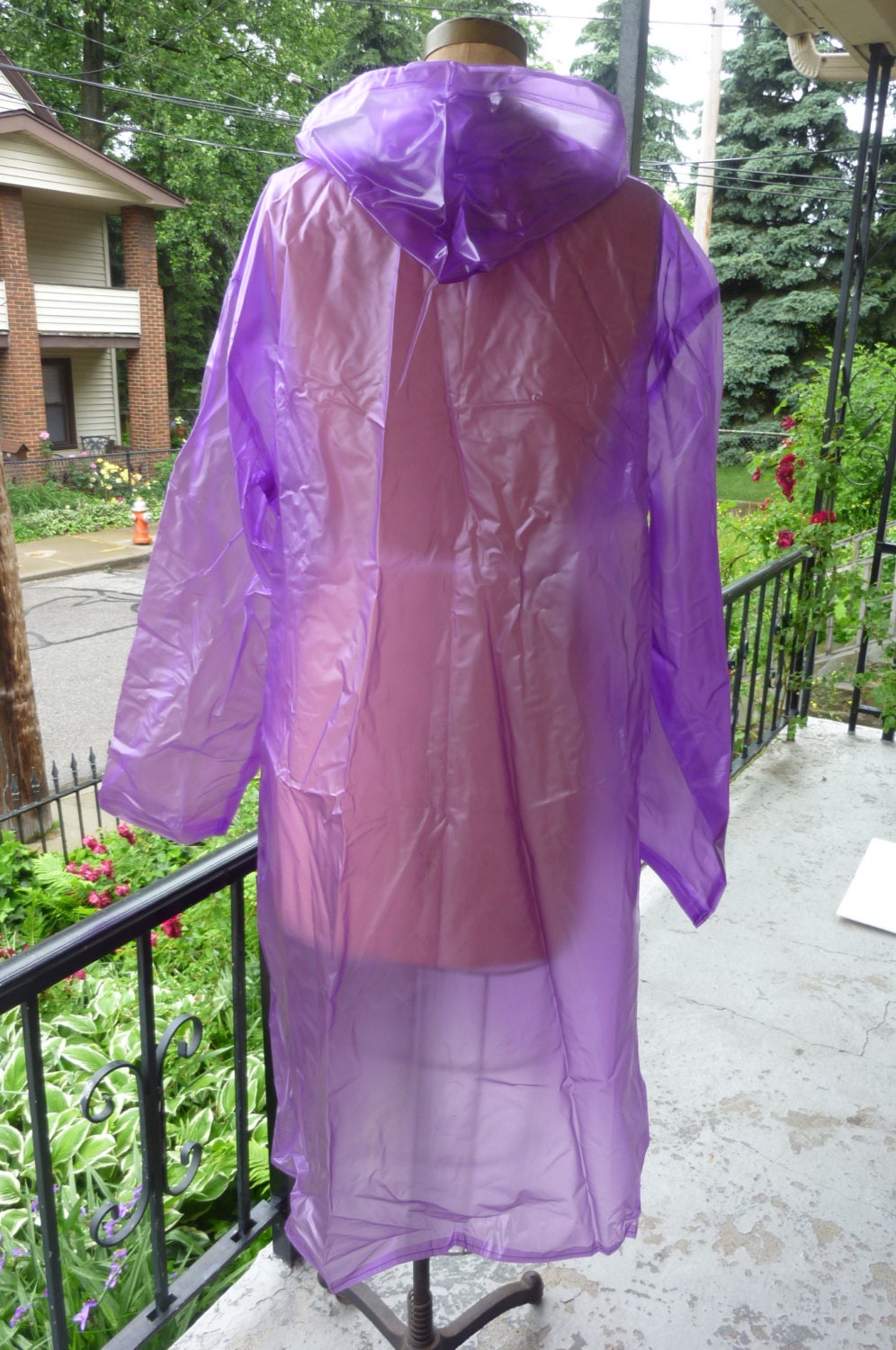 Vintage Vinyl Raincoat Plastic Raincoat Purple Vinyl Size
