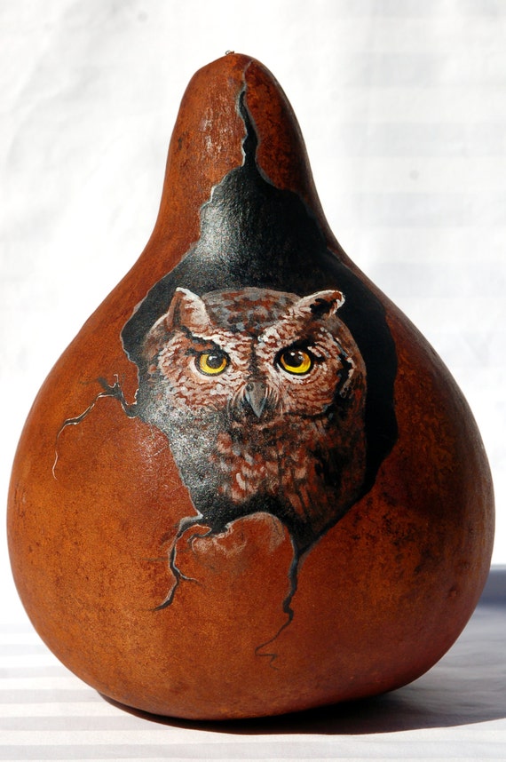 Items similar to Hand Painted Screech Owl Gourd on Etsy