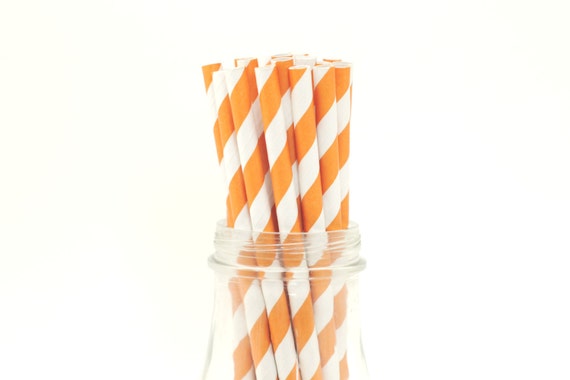 50 Burnt Orange Paper Straws Striped Retro Vintage Style Carnival Circus Wedding Birthday Bridal Baby Shower W/ Printable Flags Il_570xn