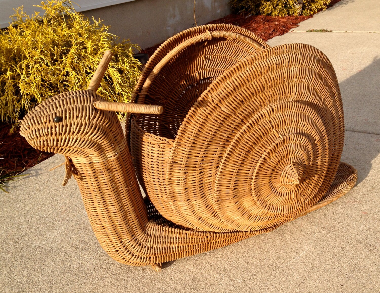 Vintage Wicker Snail Magazine Rack Holder 1970s Unique