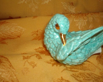 Ceramic Dove, Hand painted, Torquoise and Gold