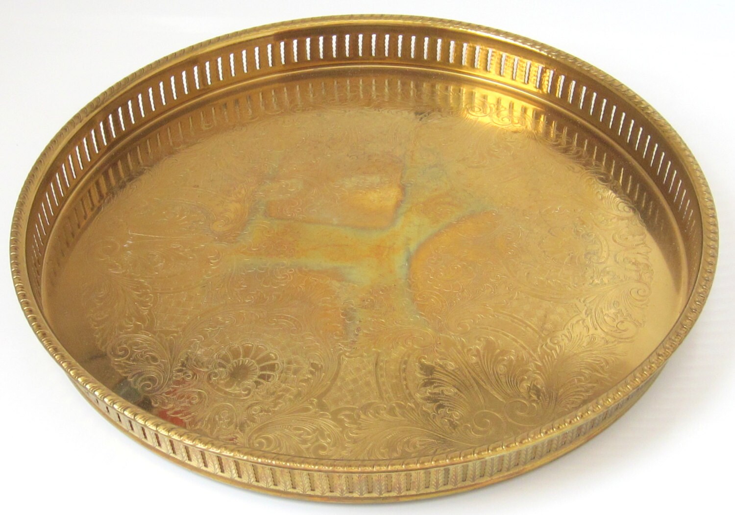 Vintage Brass Serving / Vanity Tray Large Round