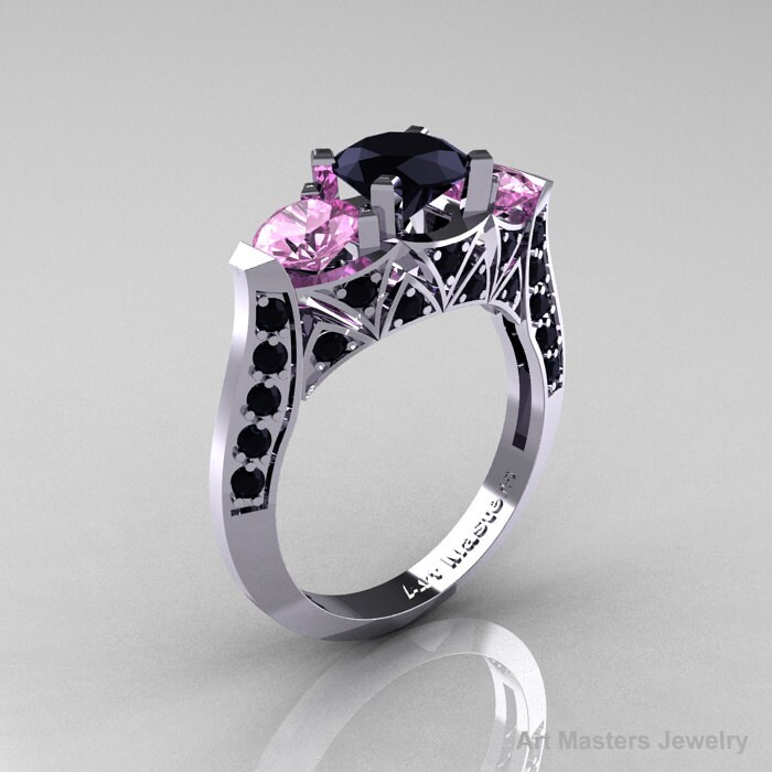 Black Engagement Rings: Black Engagement Rings Three Diamond