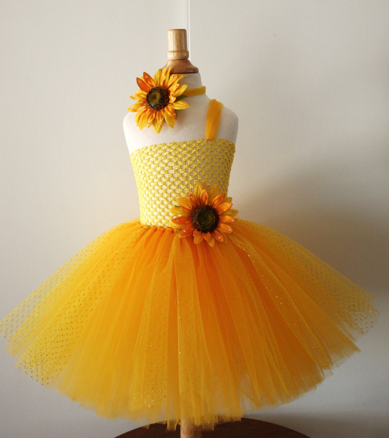 Baby girls Yellow sunflower glitter tutu dress Infant to