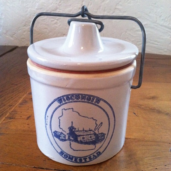 Vintage Wisconsin Homestead Cheese Crock with Lid