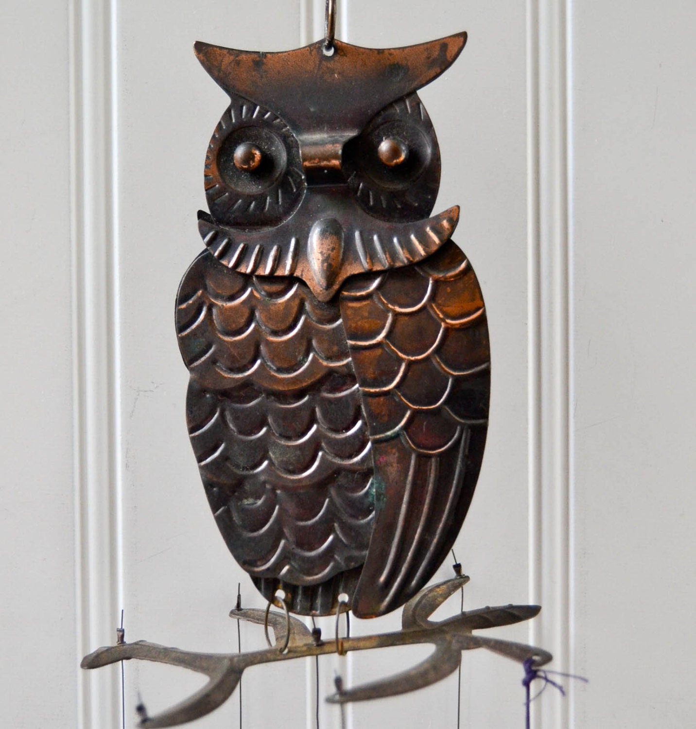 Vintage Metal Owl Wind Chimes Rustic Windchime
