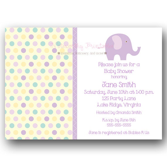 Printable Purple Elephant Baby Shower Invitation Il_570xn