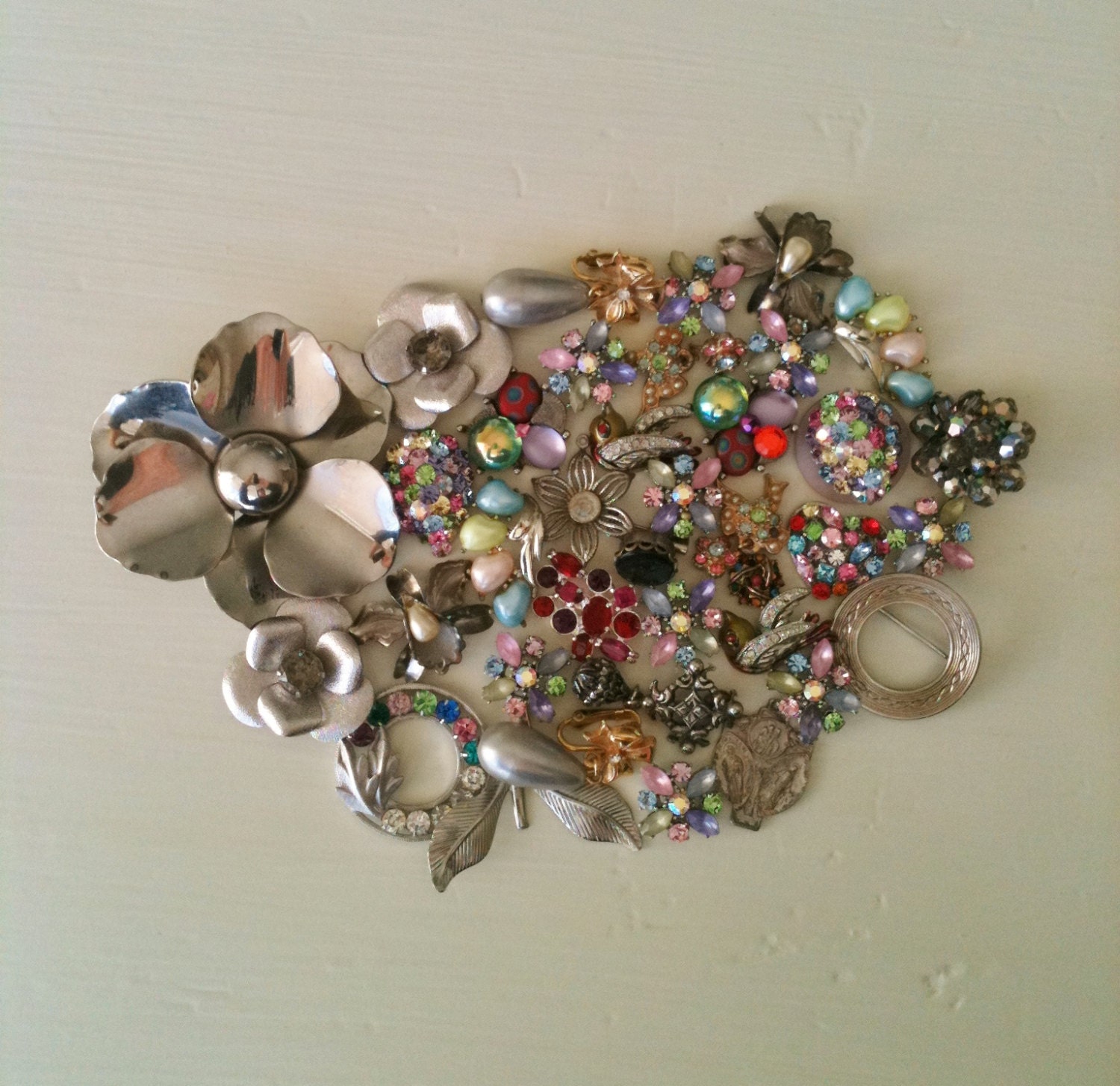 Vintage Costume Jewelry Rhinestone Silver Repurpose