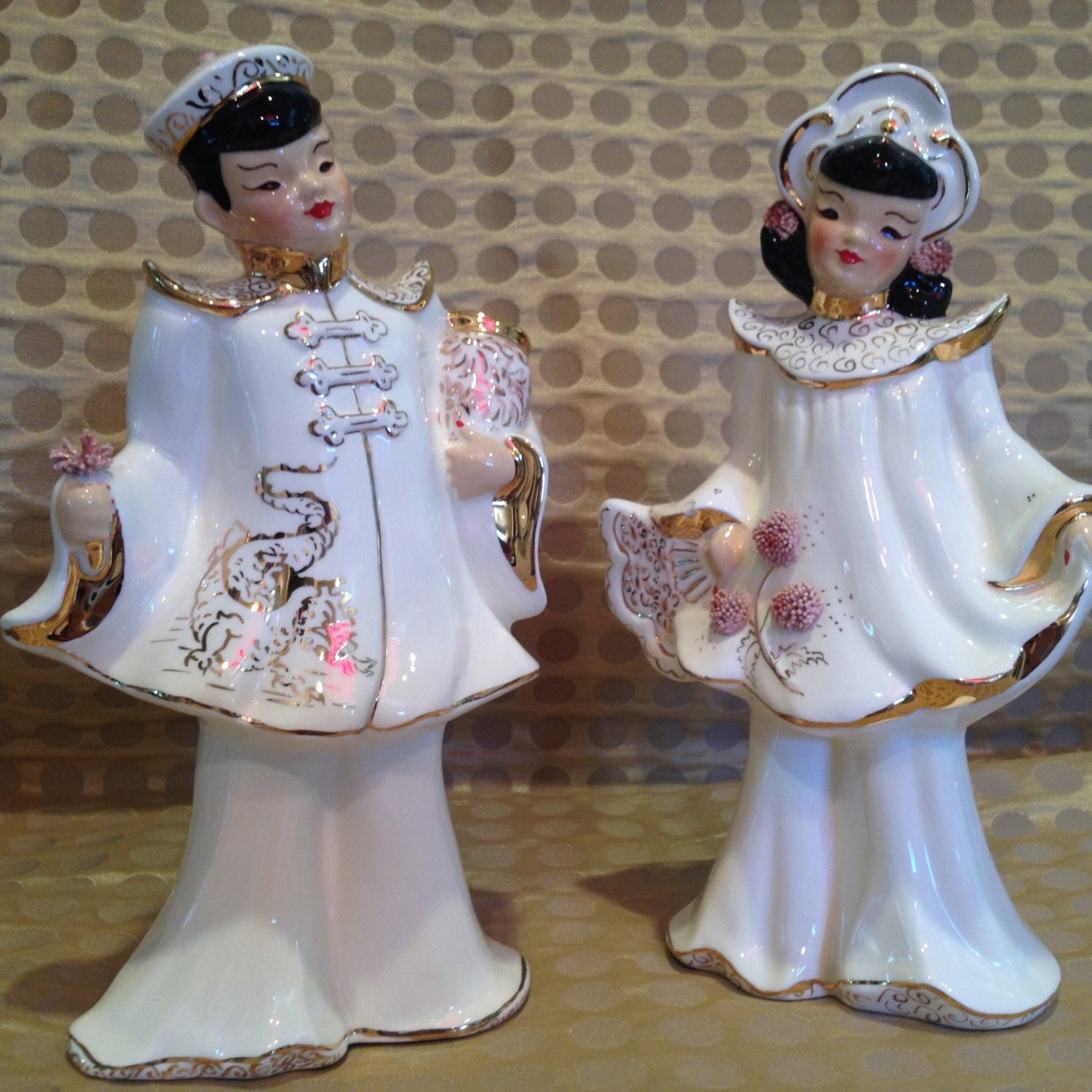 Vintage 1950s Oriental Figurines Mid Century Kitsch