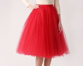 Red tulle skirt, Handmade long skirt, Handmade tutu skirt, High quality skirt, Tea length petticoat, Tea length skirt