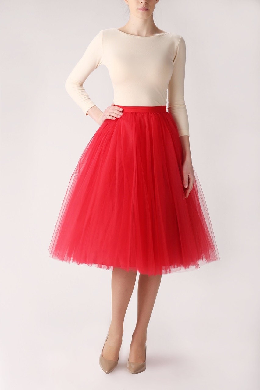 Red tulle skirt Handmade long skirt Handmade tutu skirt