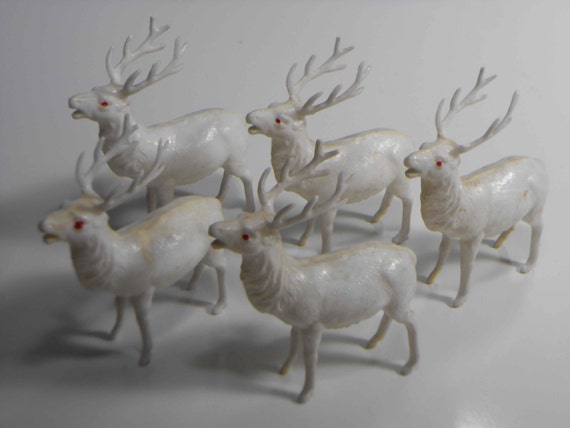 Vintage Christmas Reindeer Lot of 5 White